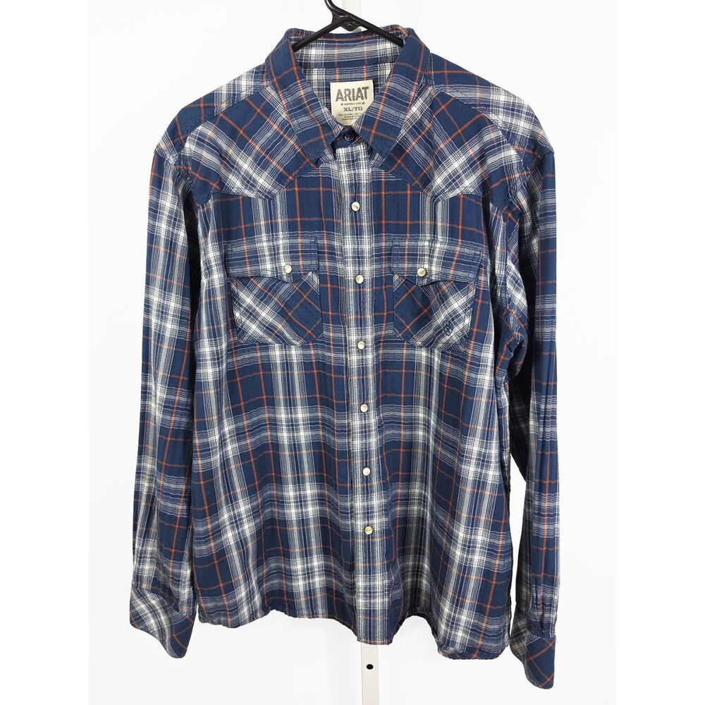 Ariat Men's XL Navy Hermosa Retro Plaid Pearl Snap Long Sleeve Western Shirt